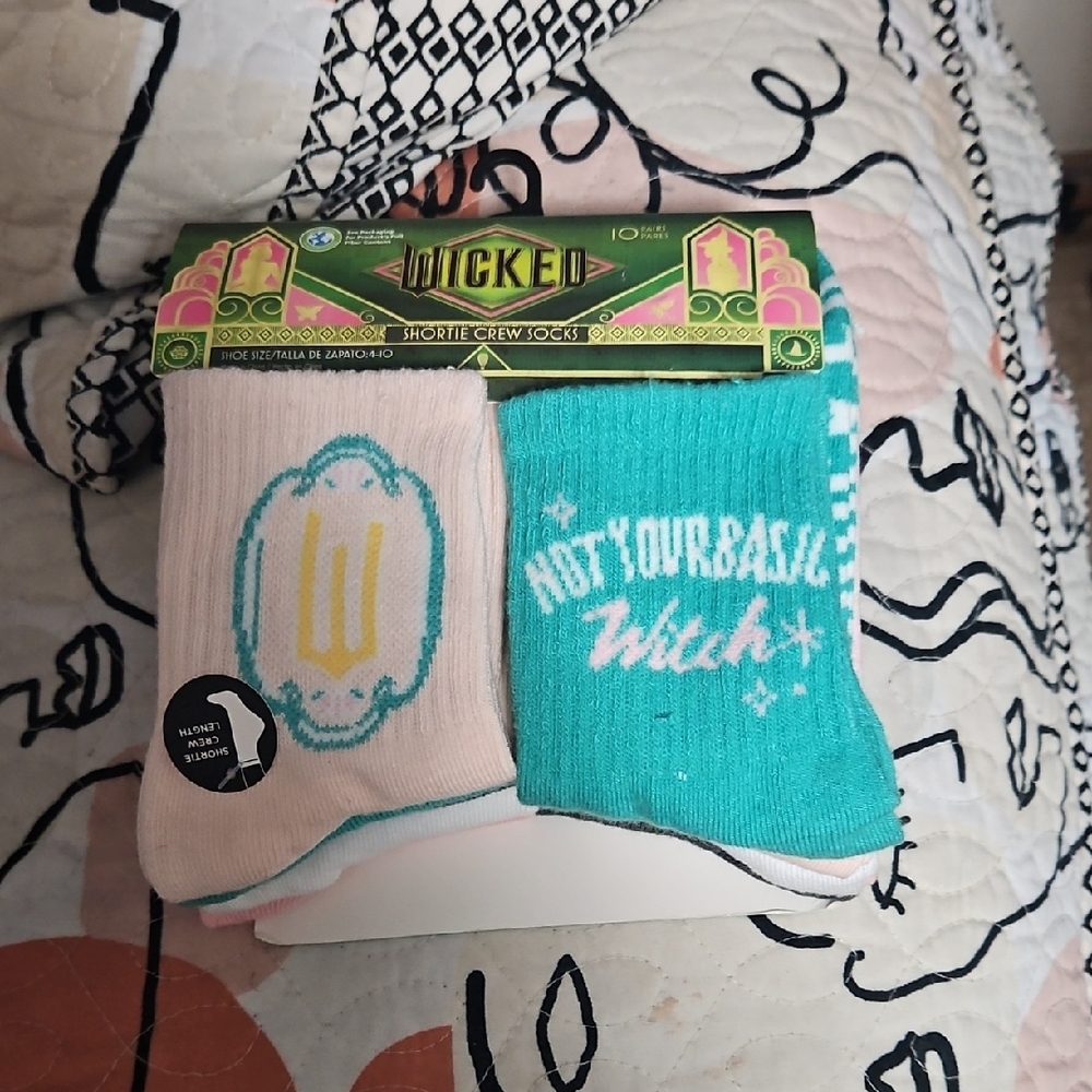 Universal Teal and Pink Shortie Crew Socks - Wicked Theme